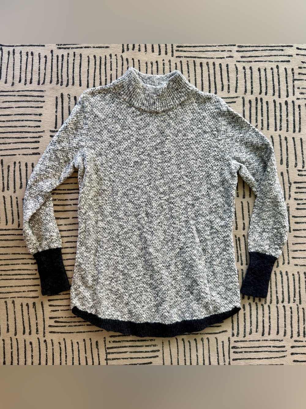 LL BEAN Signature Heathered Gray Mock Neck Sweater with Black Trim